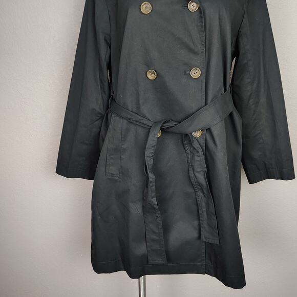 J.Crew Factory Black Double-Breasted Trench Cotton Coat BO622 Belted Classic 18 - Picture 11 of 14